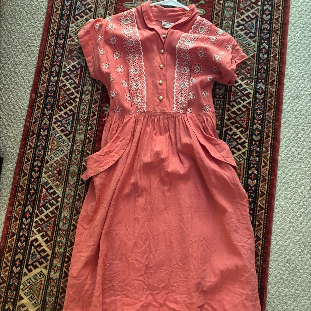 VINTAGE! Rare Embroidered Coral Dress